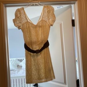 White dress with removable brown belt